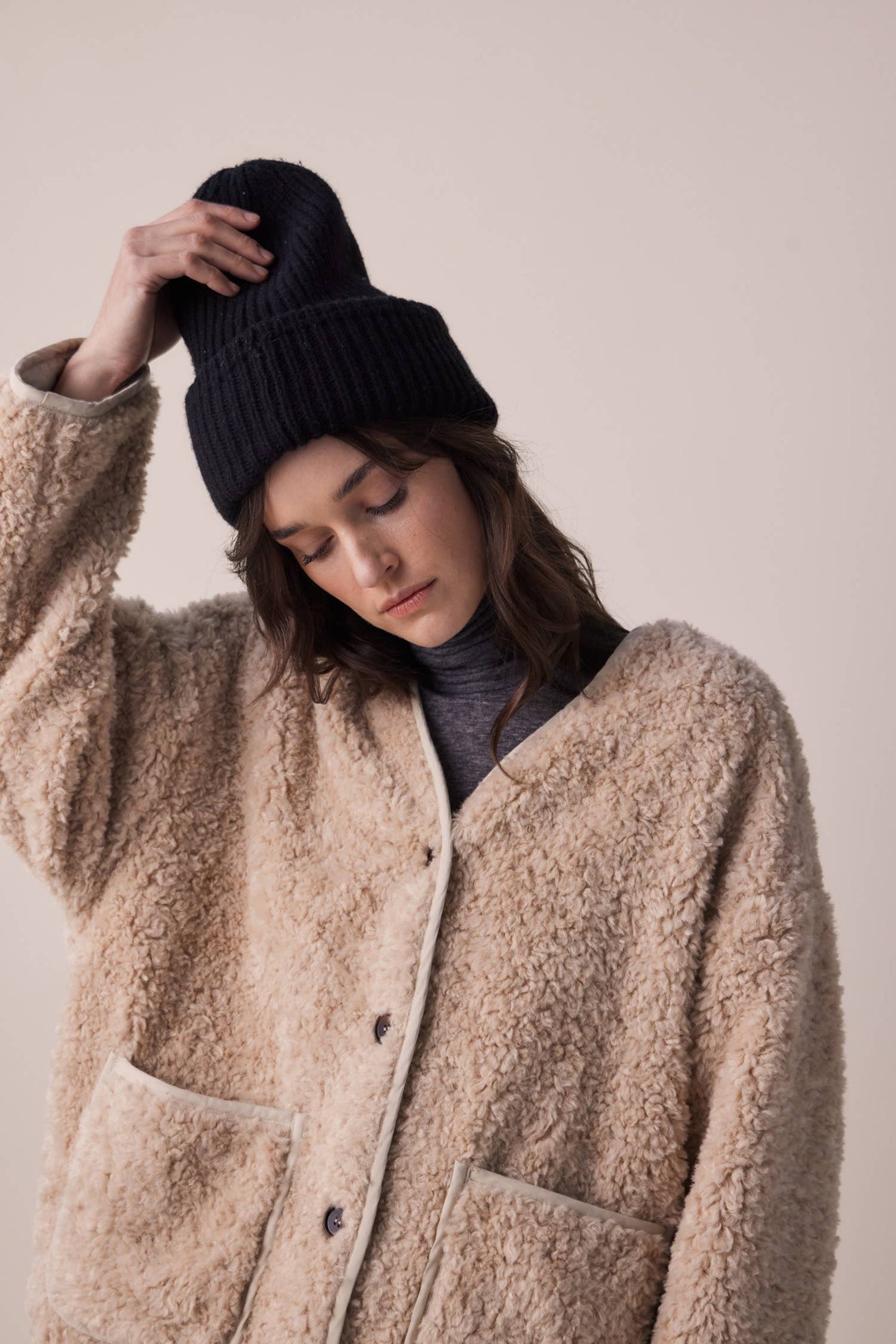 WOOL BLEND SHERPA JACKET | OATMEAL