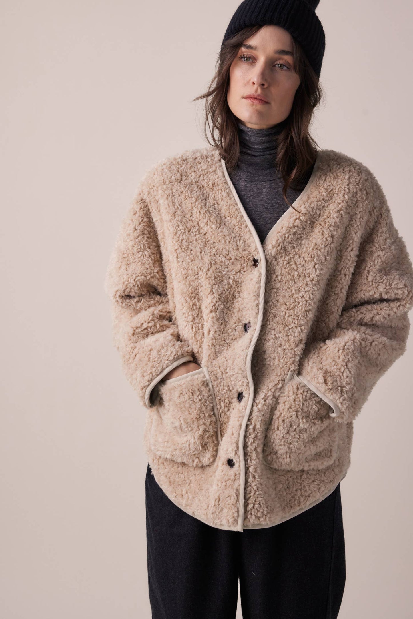 WOOL BLEND SHERPA JACKET | OATMEAL