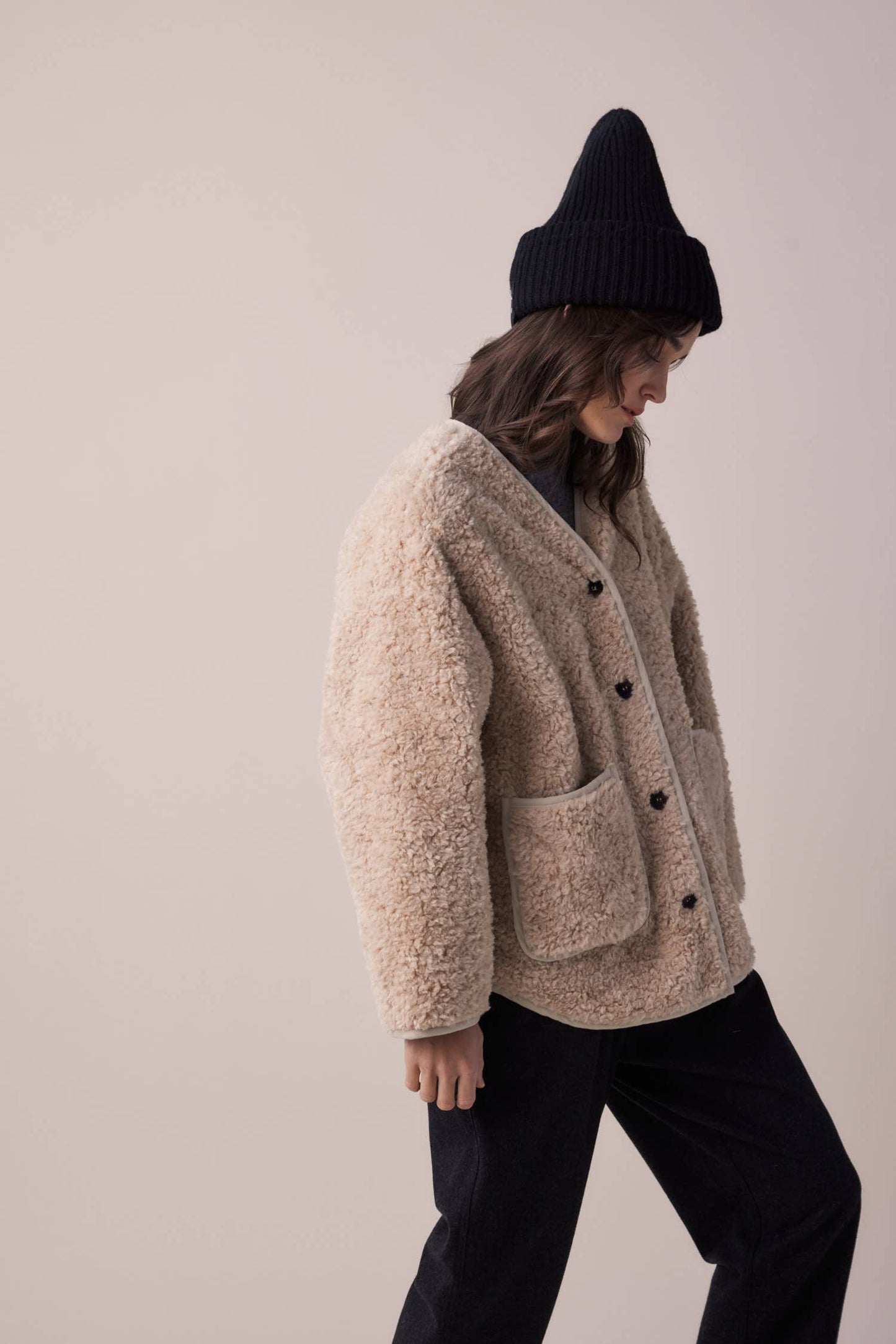 WOOL BLEND SHERPA JACKET | OATMEAL