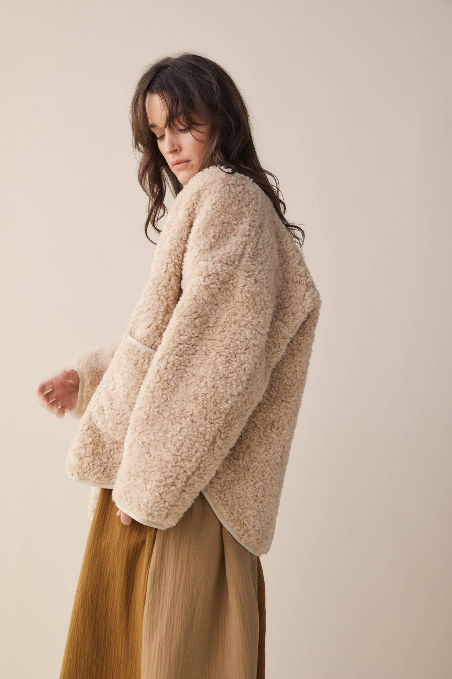 WOOL BLEND SHERPA JACKET | OATMEAL