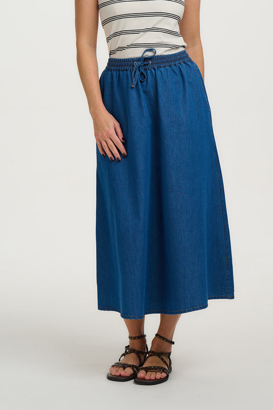 ALLEGRA MIDI SKIRT | DEEP BLUE DENIM