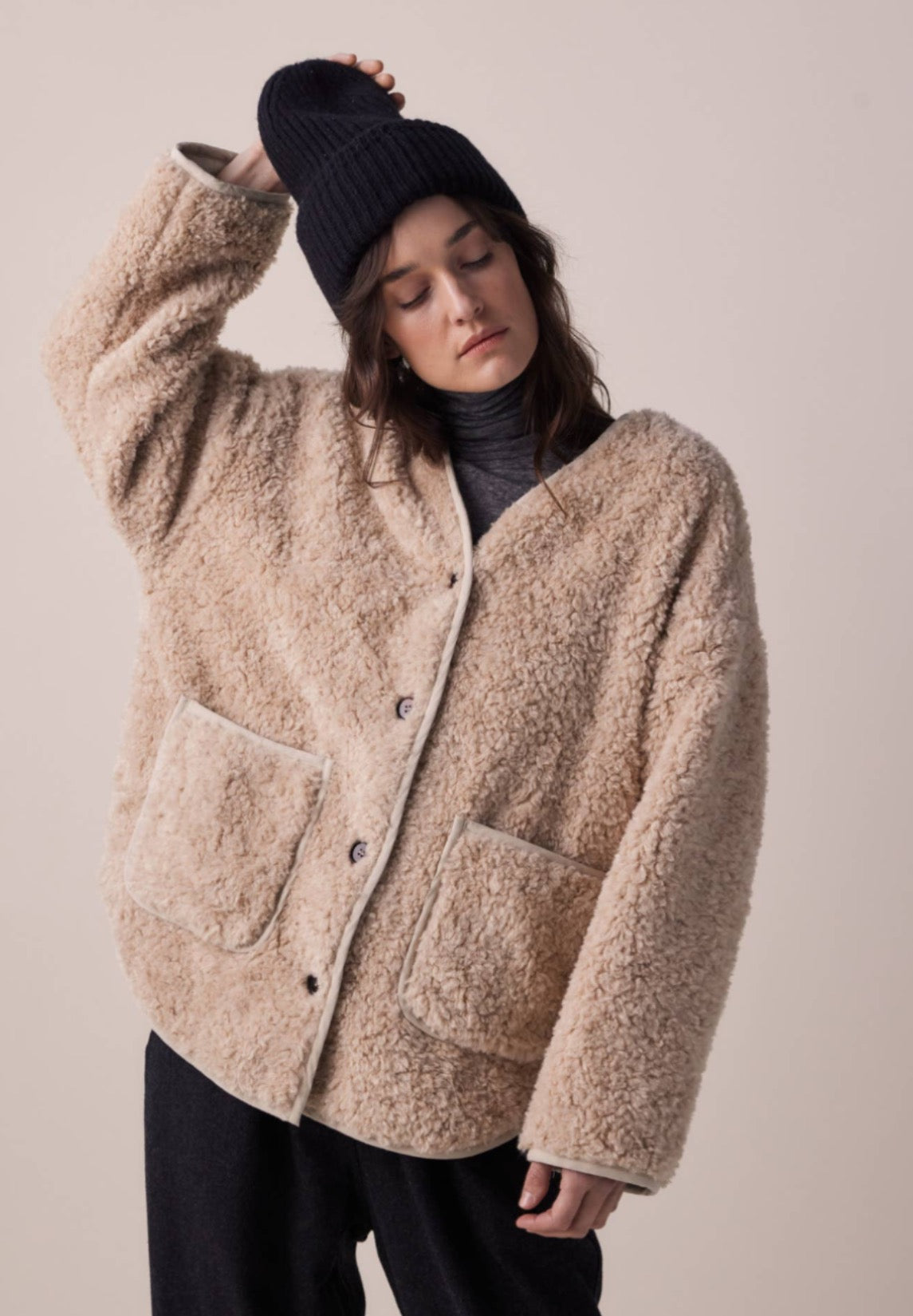 WOOL BLEND SHERPA JACKET | OATMEAL