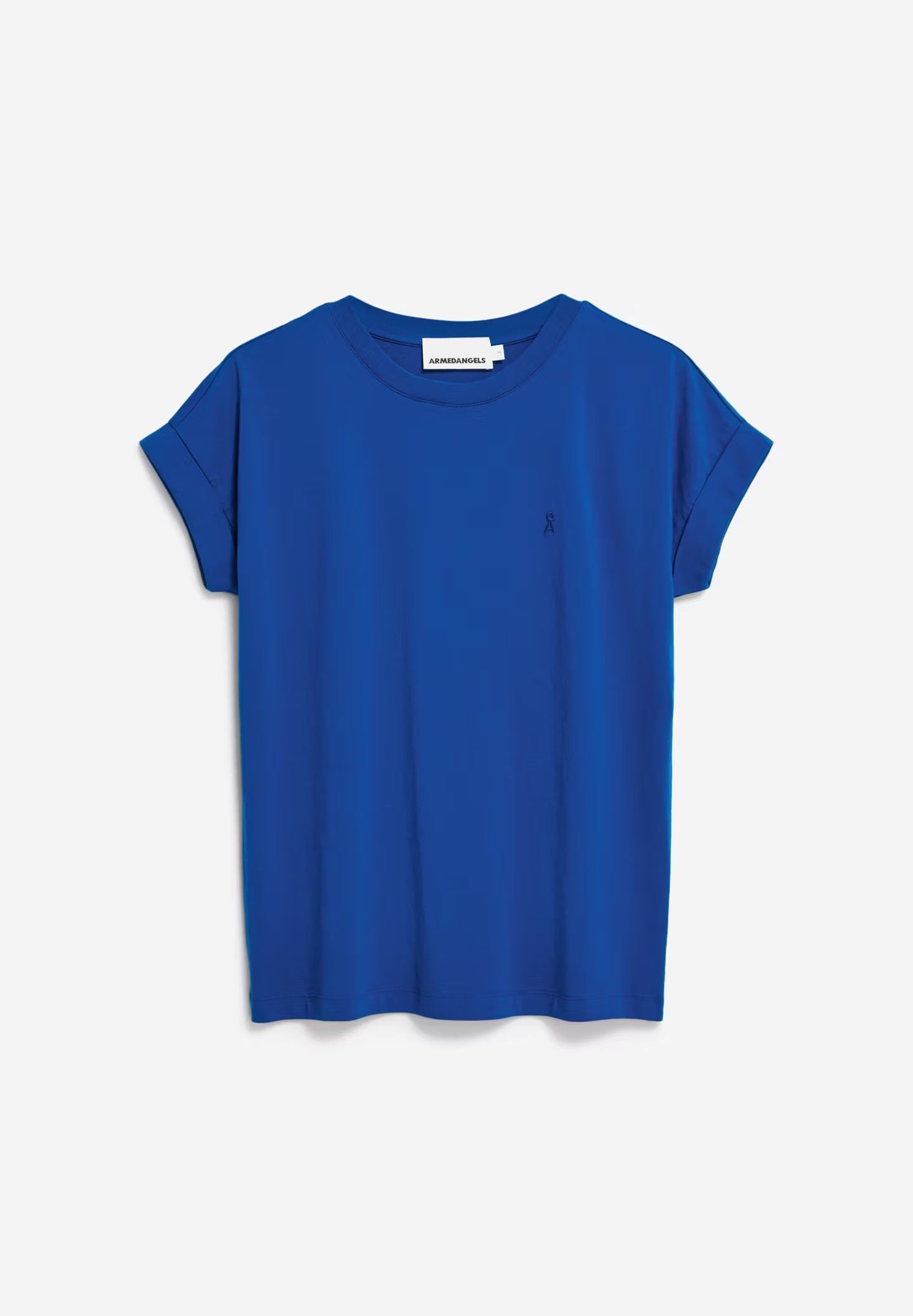 Cap sleeve t-shirt from Armedangels. Relaxed fit. Made from sustainable organic cotton. In lapis blue.