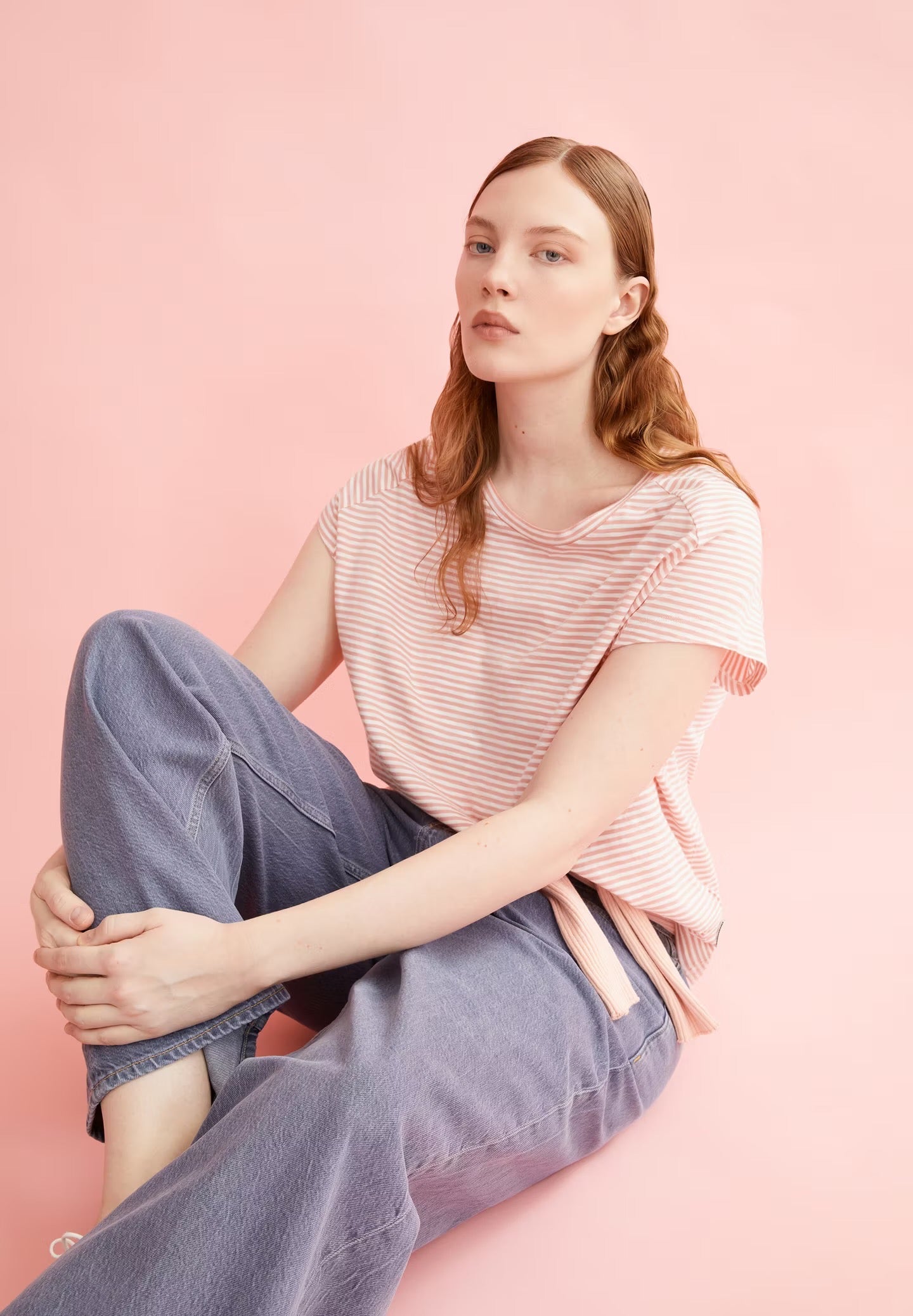 ONELIAA LOVELY STRIPES TEE | OATMILK-DEEP ROSALILLY