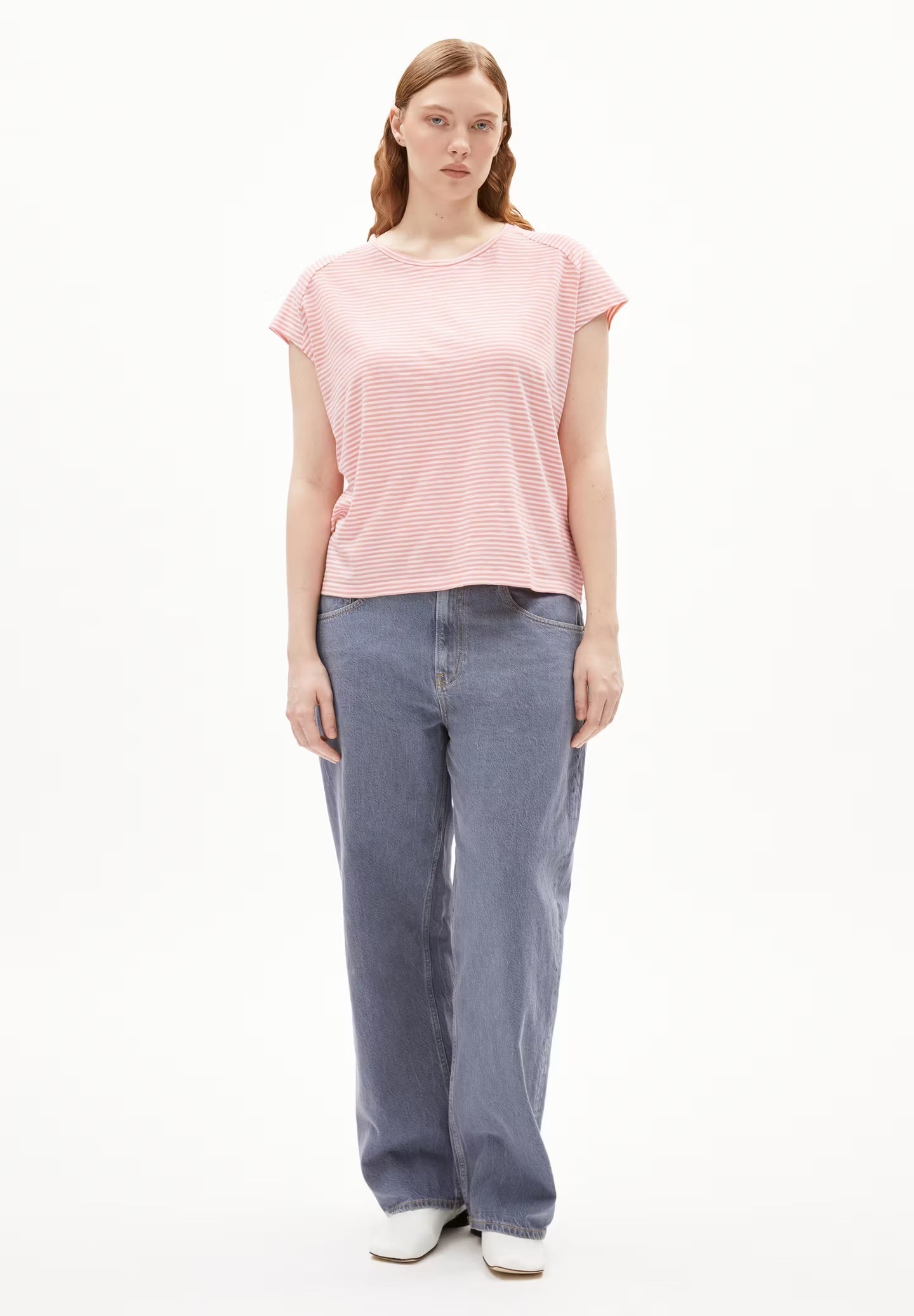 ONELIAA LOVELY STRIPES TEE | OATMILK-DEEP ROSALILLY