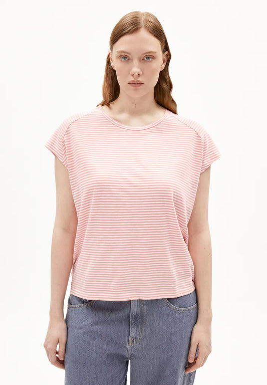 ONELIAA LOVELY STRIPES TEE | OATMILK-DEEP ROSALILLY