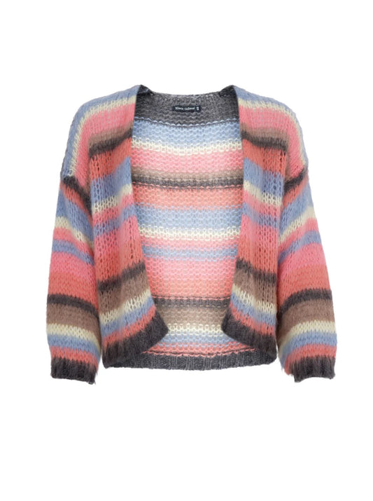 CASEY MULTI STRIPED MOHAIR BLEND CARDIGAN | SOFT CORAL
