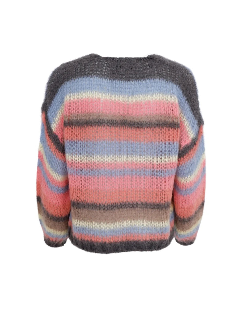 CASEY MULTI STRIPED MOHAIR BLEND CARDIGAN | SOFT CORAL