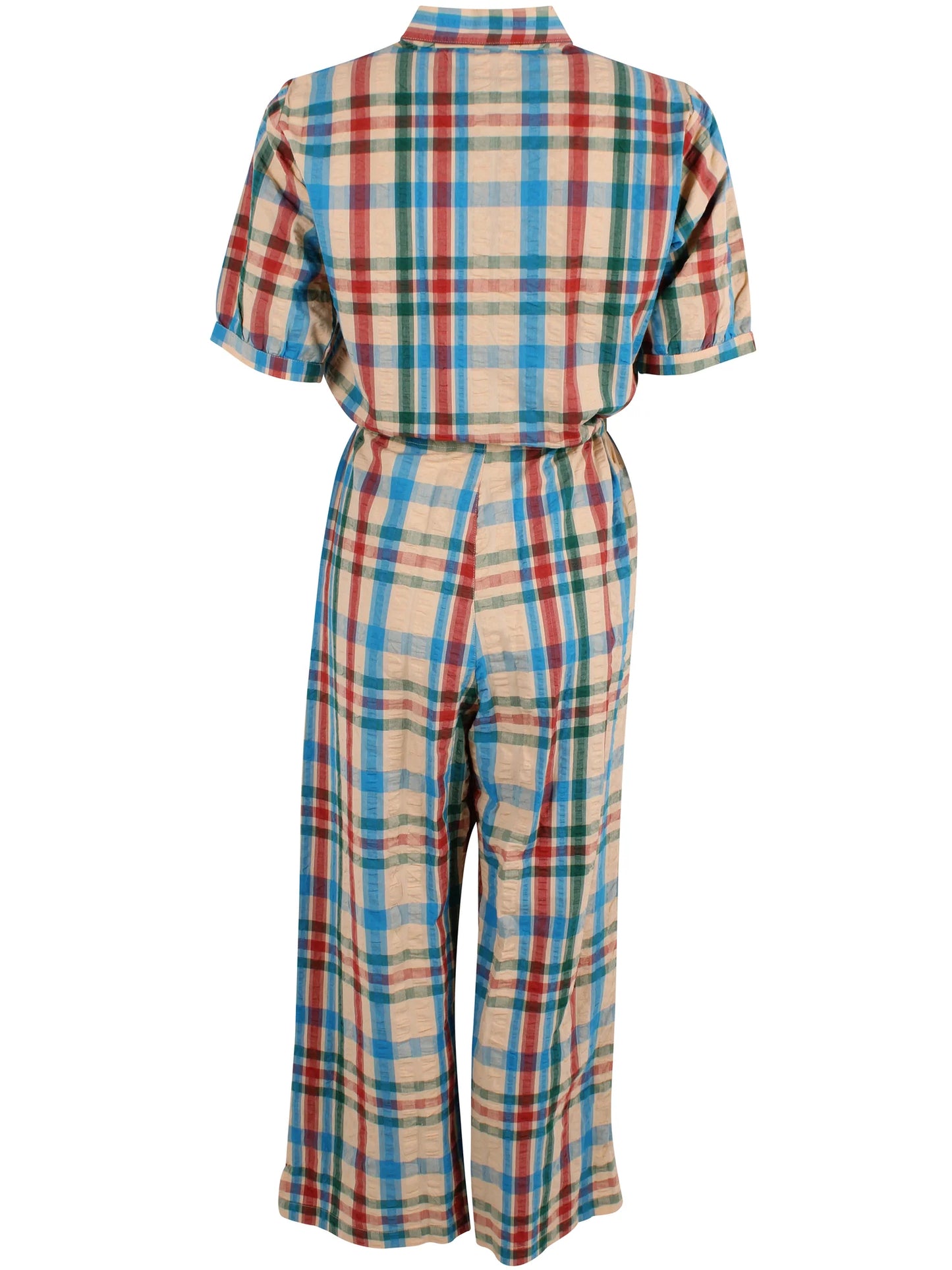Plaid jumpsuit with a white background