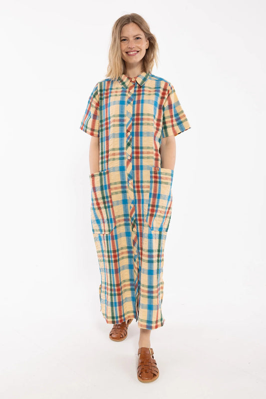 Danegardener Seersucker SS Dress Nougat CHECK