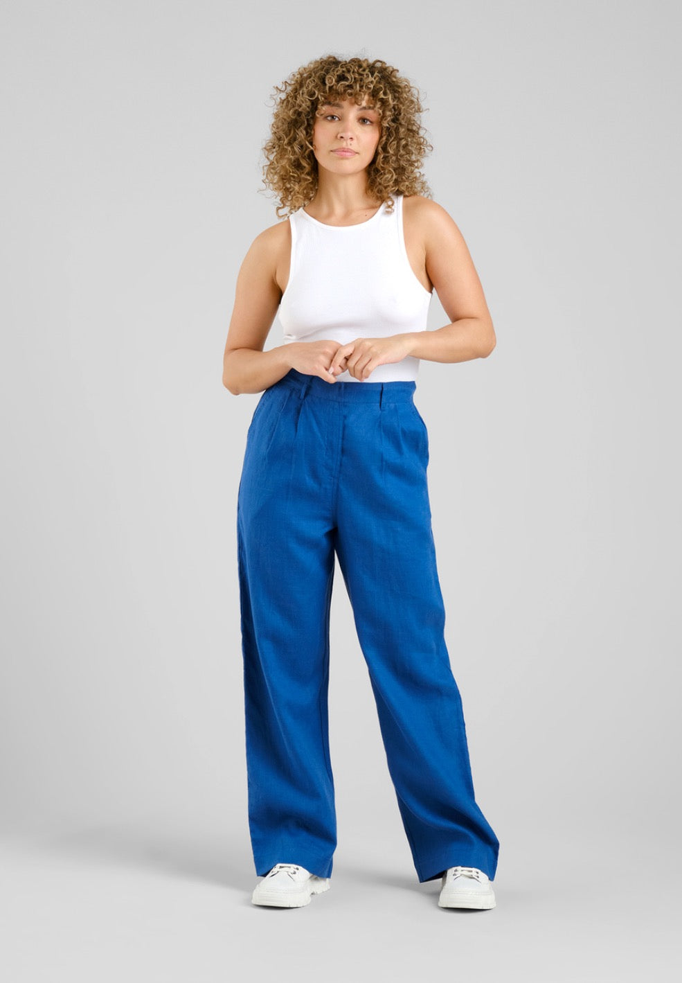 VICKLEBY WIDE LEG LINEN TROUSERS | LIMOGES BLUE