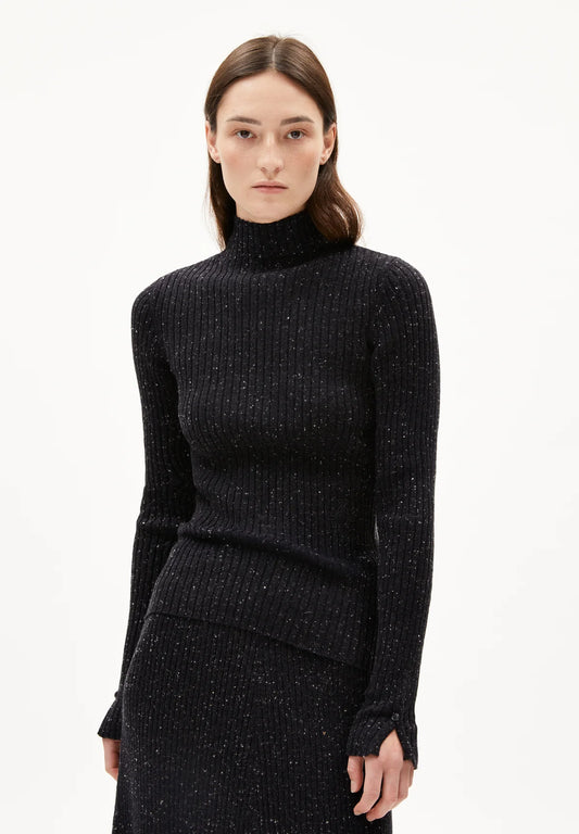 ALAANIA TWEED RECYCLED WOOL BLEND JUMPER | BLACK