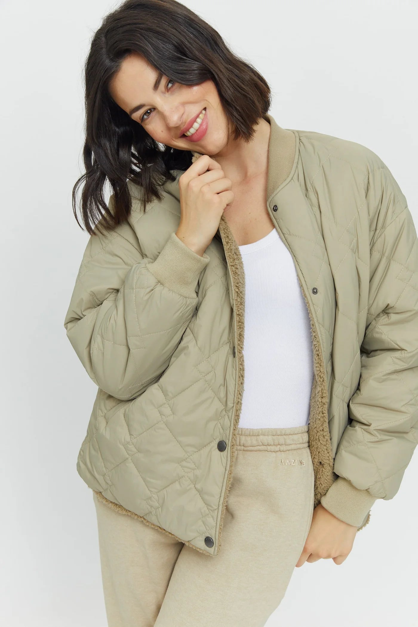 CLAY REVERSIBLE TEDDY JACKET | SANDY OLIVE