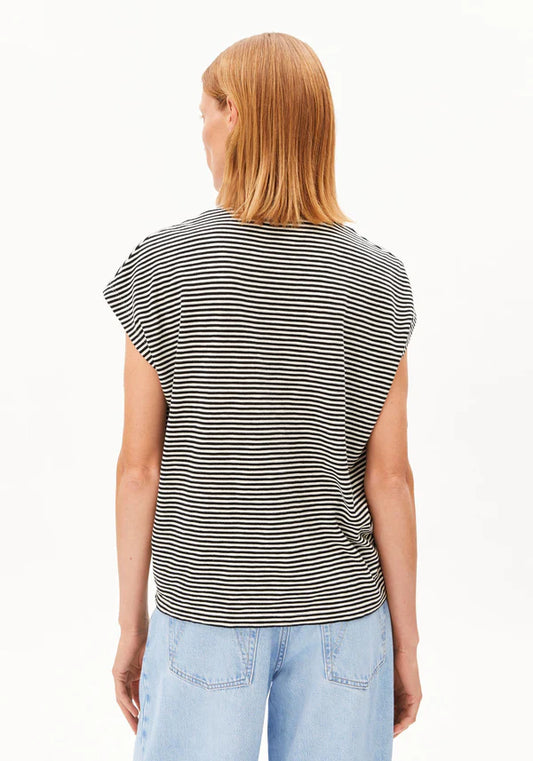 ORGANIC COTTON SLUB JERSEY STRIPE T-SHIRT | BLACK-OATMILK