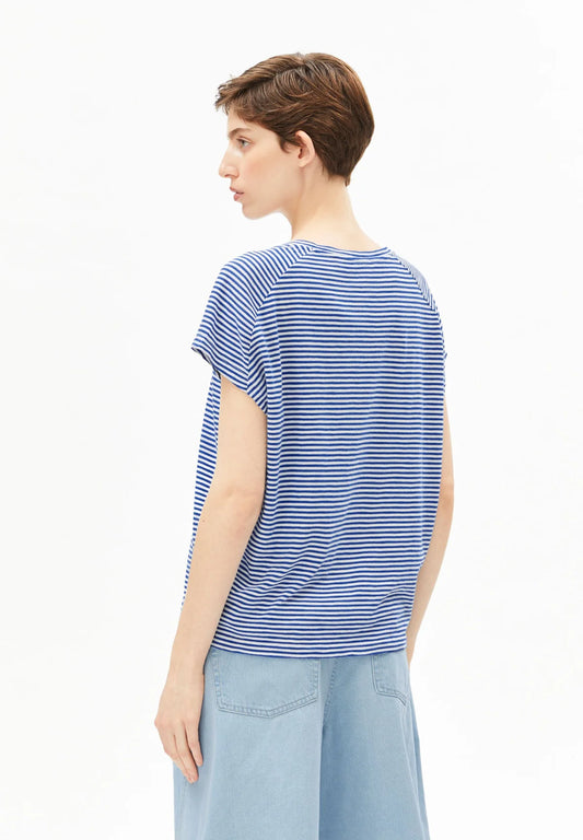 ORGANIC COTTON SLUB JERSEY STRIPE T-SHIRT | OATMILK-DYNAMO BLUE
