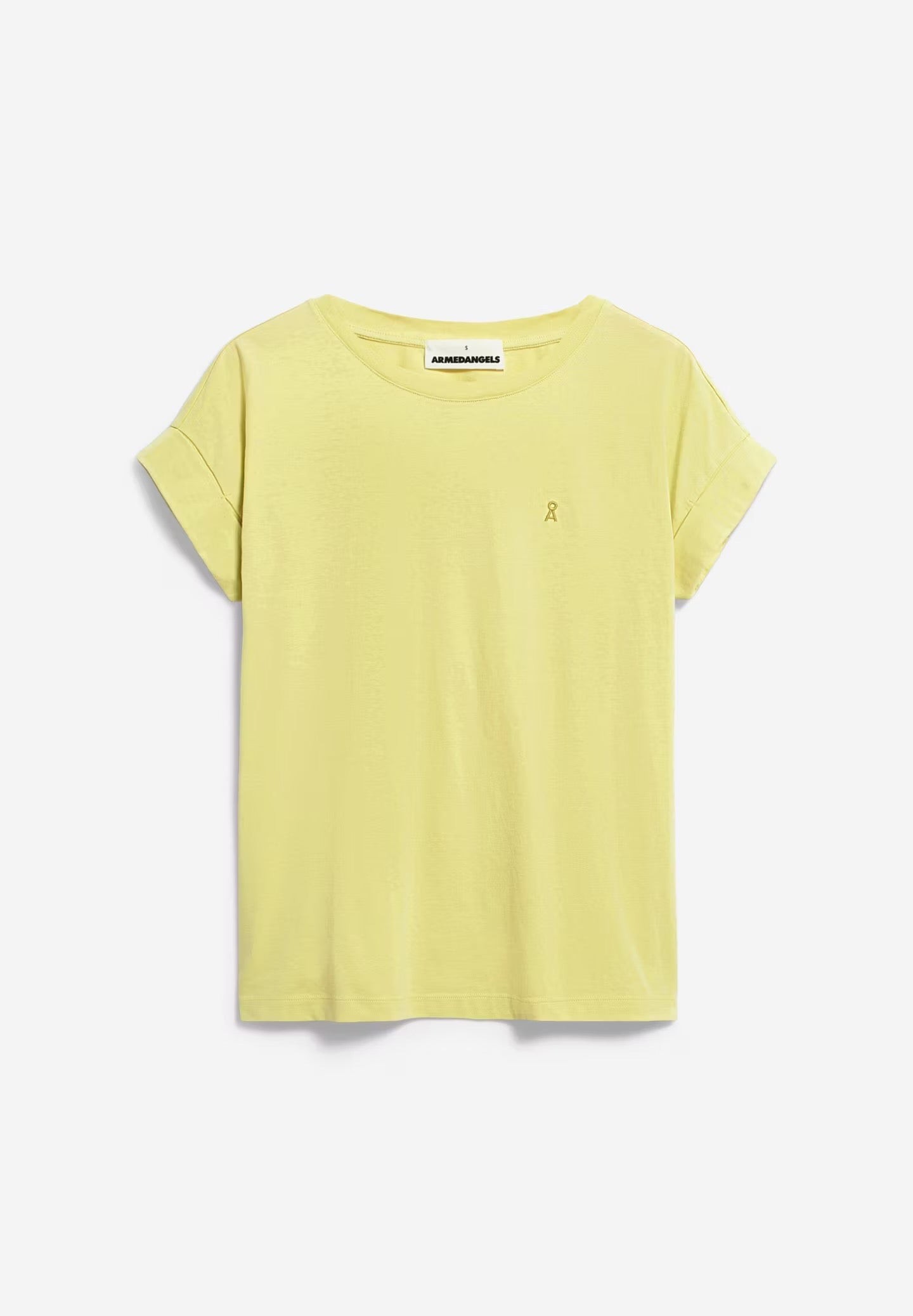 Loose fit t-shirt from Armedangels, with cap sleeves and a round neck, in light lemon yellow, made from sustainable organic cotton.