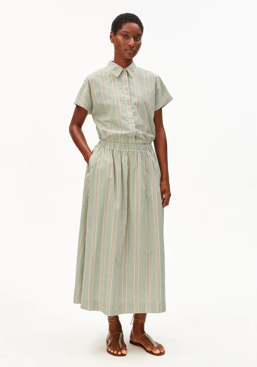 STRIPED A-LINE MIDI SKIRT