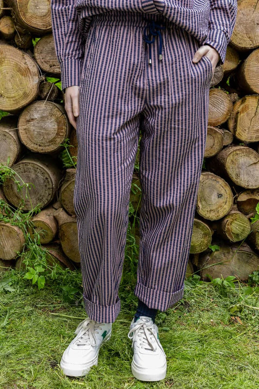 DANEFUNT SEERSUCKER TROUSERS | MAUVE/ DARK NAVY STRIPES