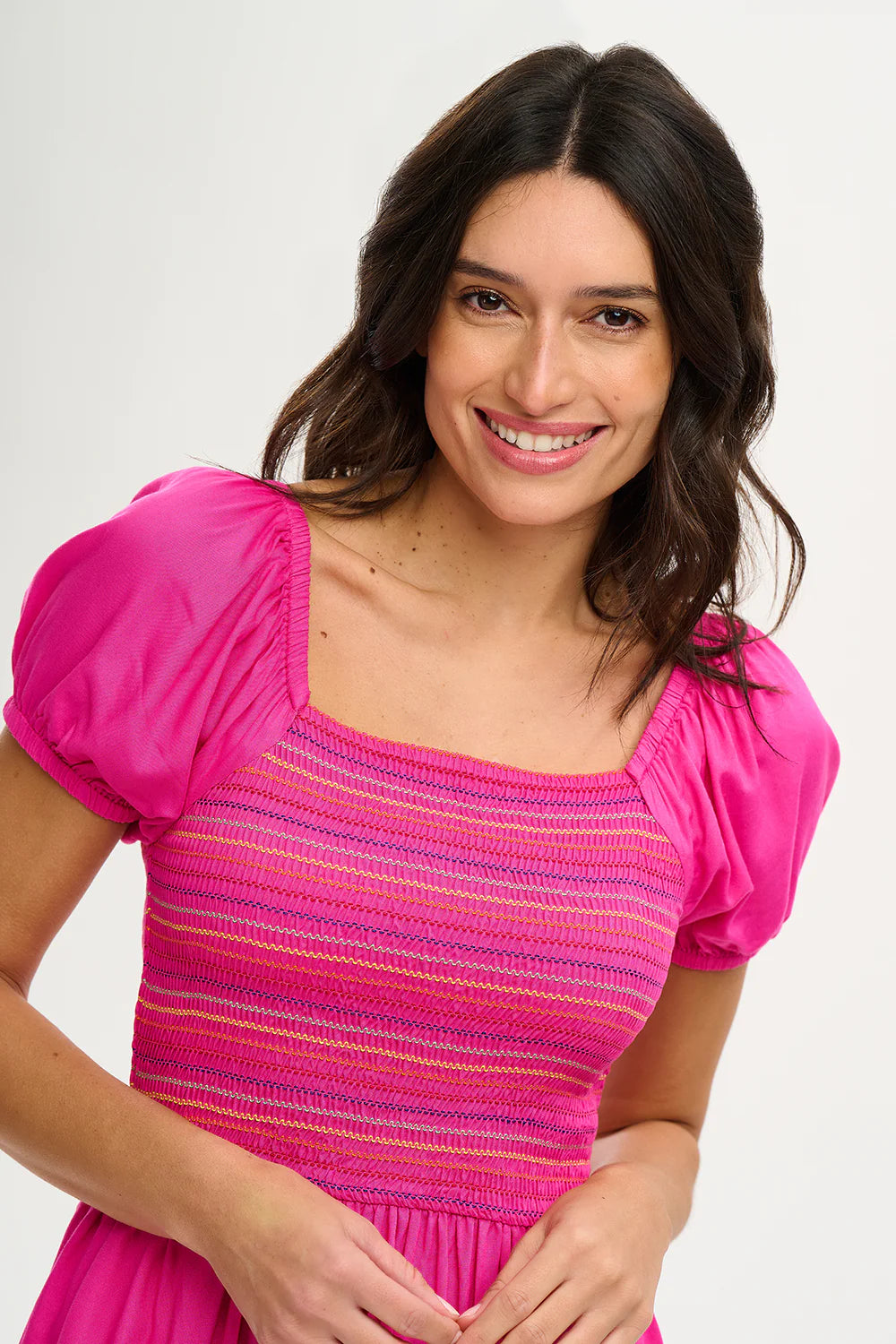 OCTAVIA SHIRRED MIDI DRESS | DARK PINK