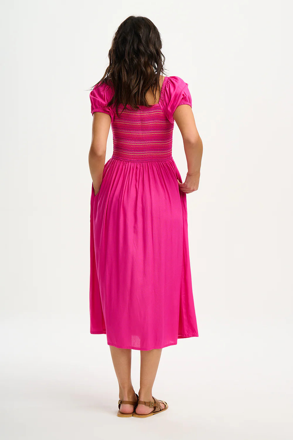 OCTAVIA SHIRRED MIDI DRESS | DARK PINK