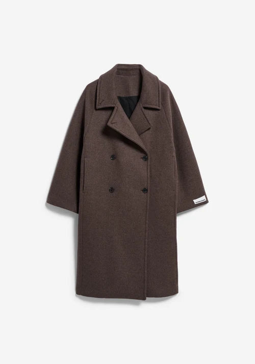 Armedangels Double-Breasted Recycled Wool Coat - Claystone Melange