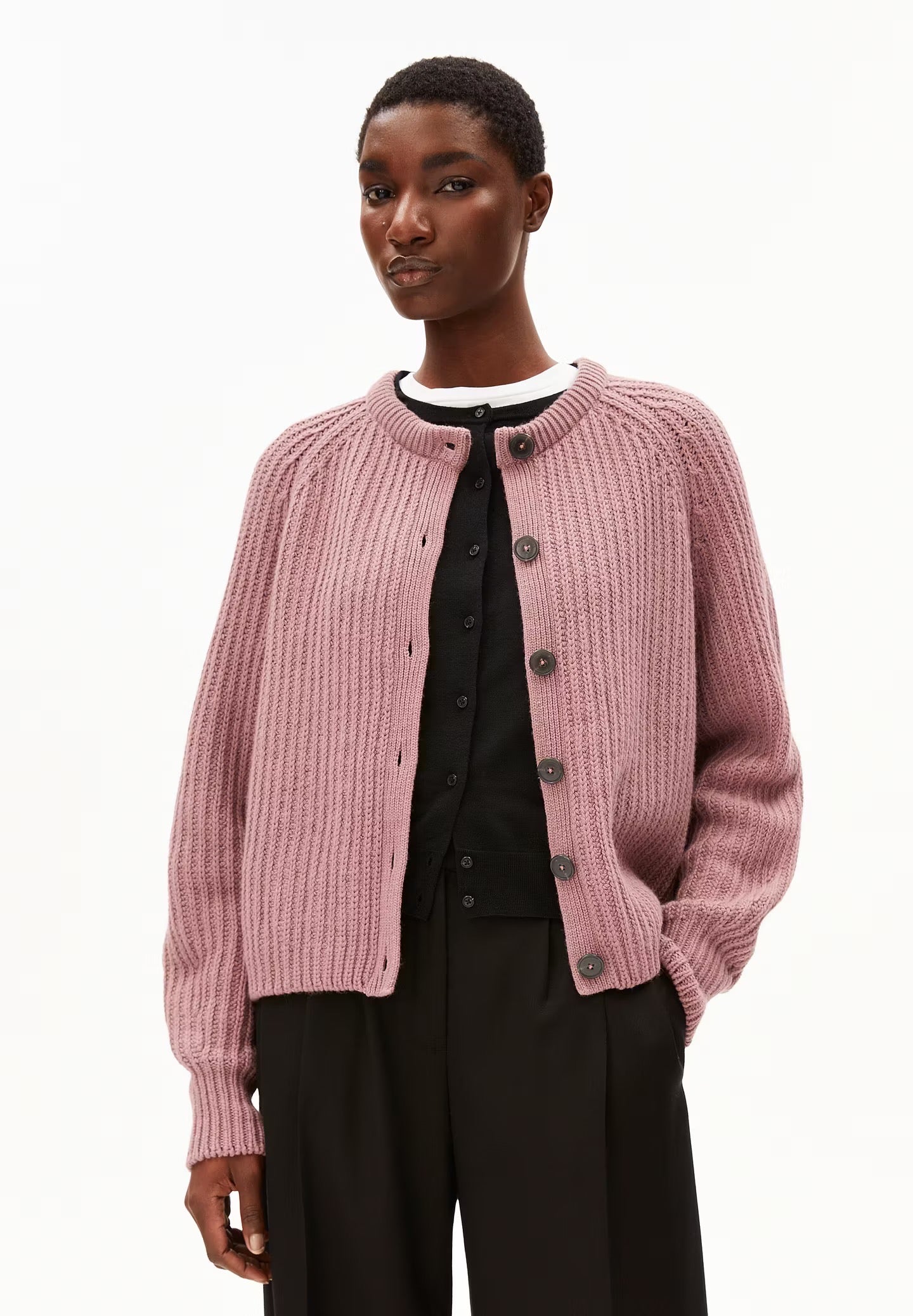 SELMAA ORGANIC COTTON & WOOL CARDIGAN | LIGHT BERRY
