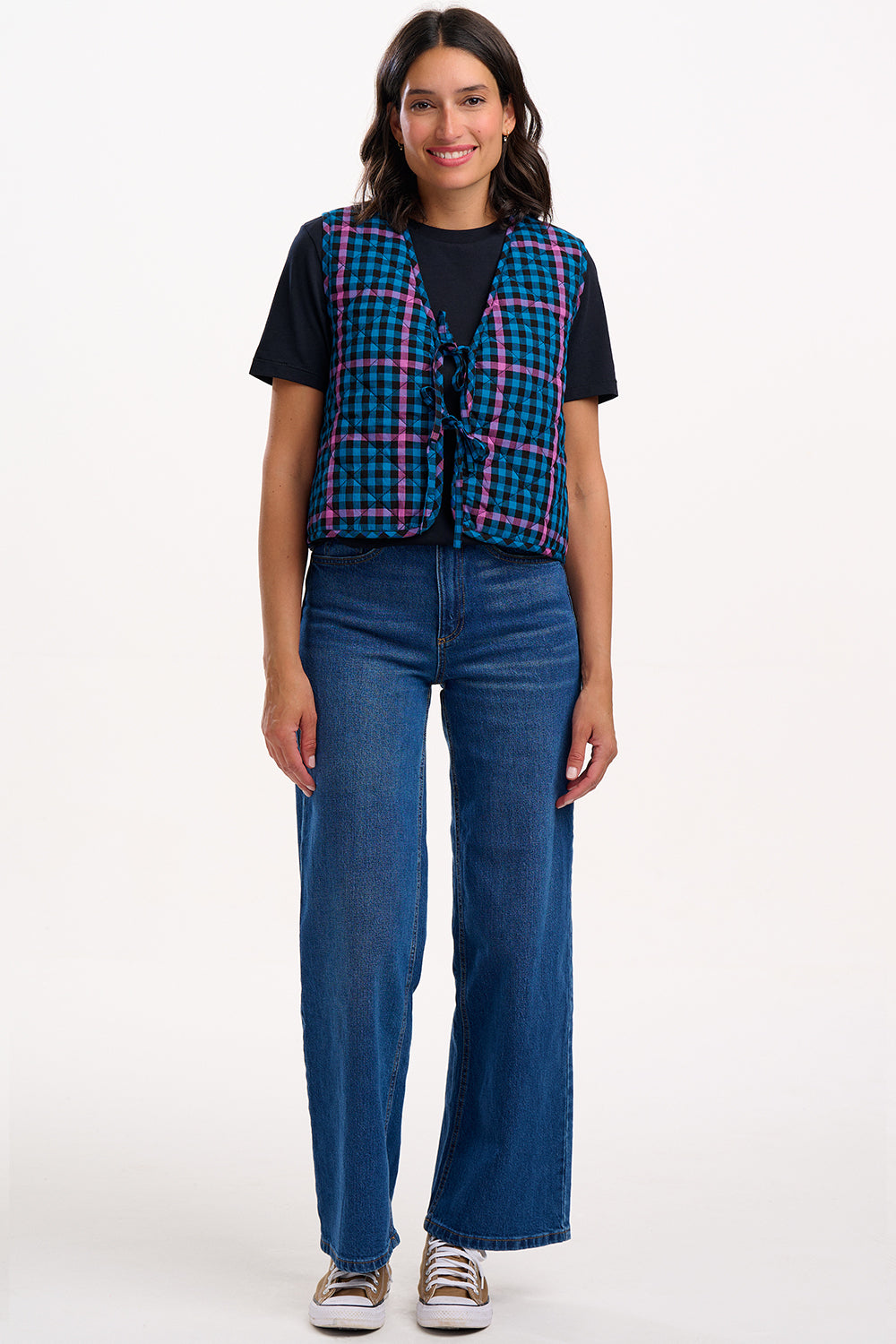 VANDER QUILTED WAISTCOAT | BLACK/TEAL GINGHAM