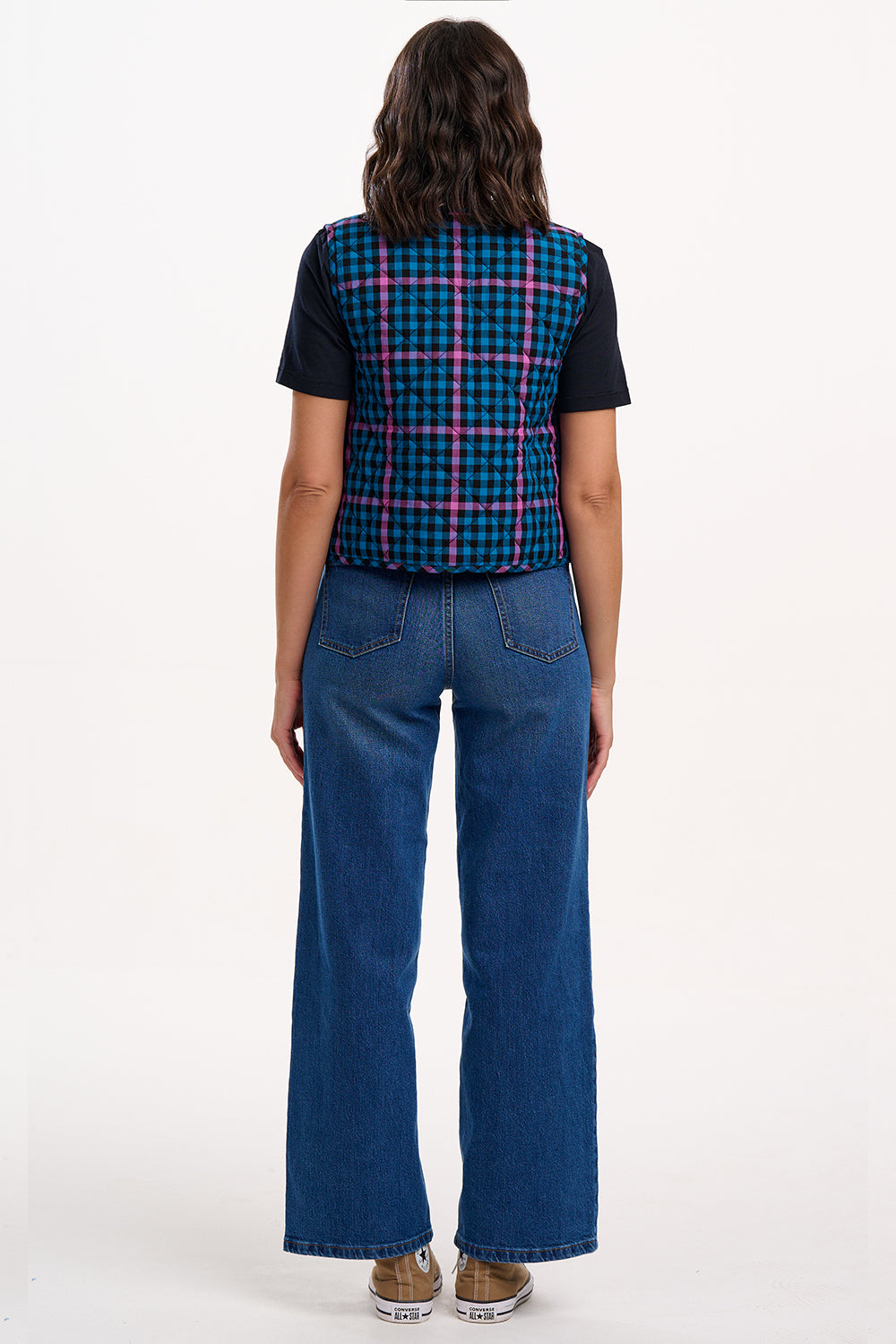 VANDER QUILTED WAISTCOAT | BLACK/TEAL GINGHAM