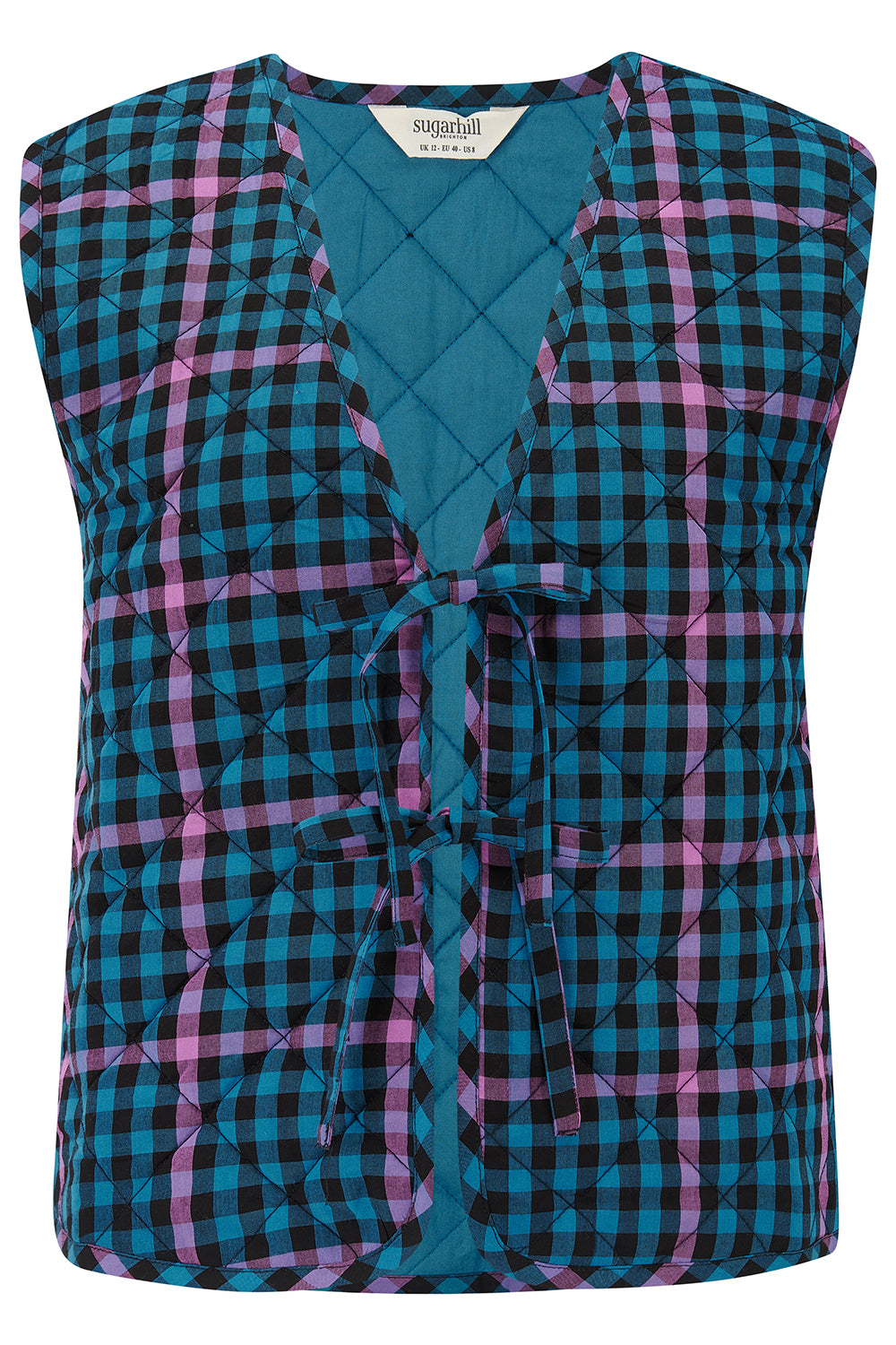 VANDER QUILTED WAISTCOAT | BLACK/TEAL GINGHAM