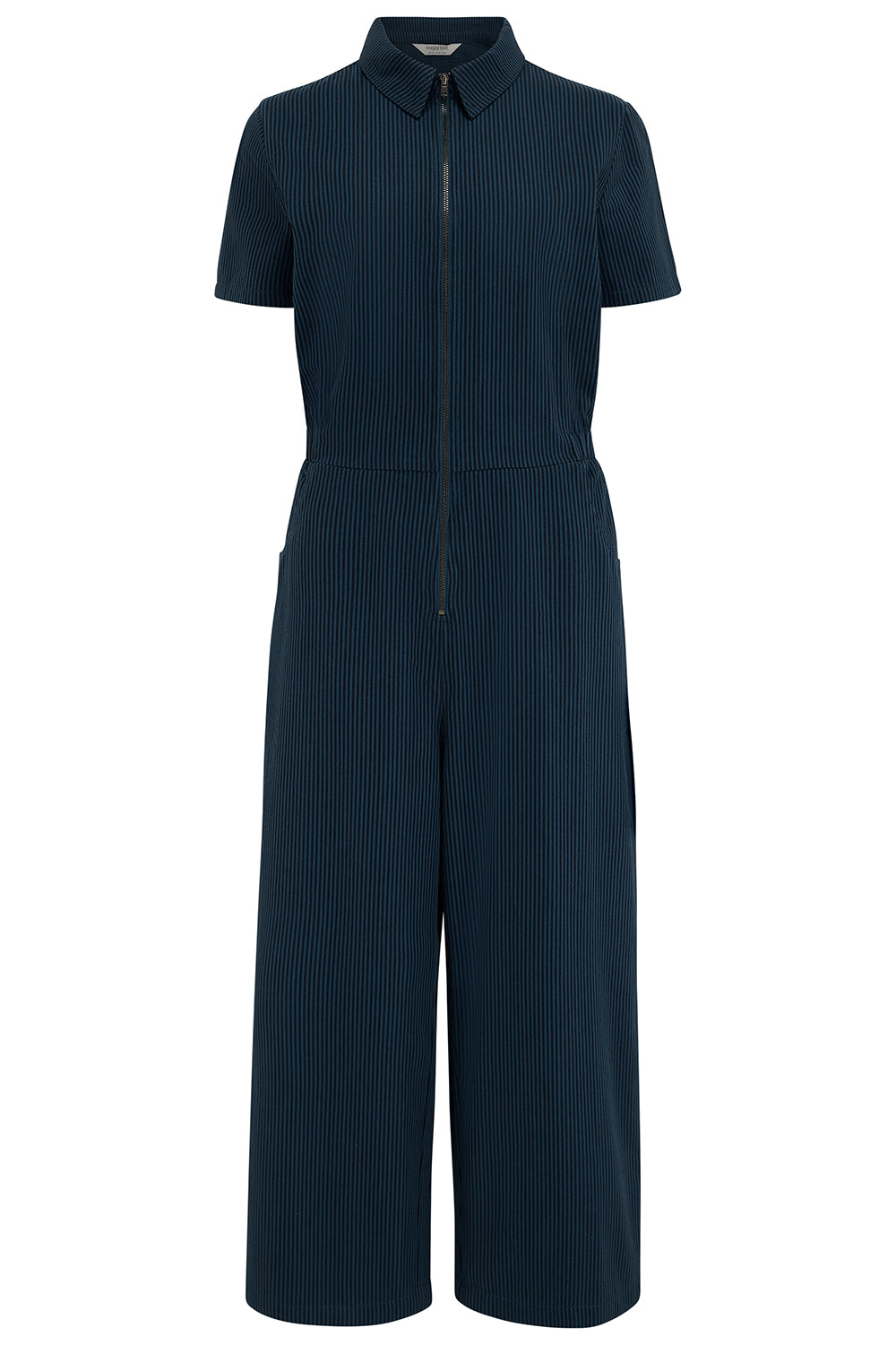 CORA CROPPED JUMPSUIT | BLACK/TEAL THIN STRIPE
