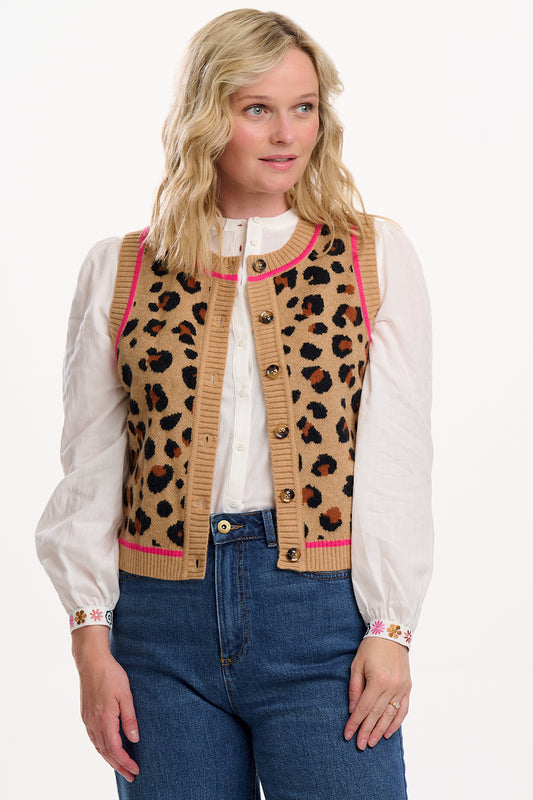 NATALIE KNITTED WAISTCOAT |TAN LEOPARD