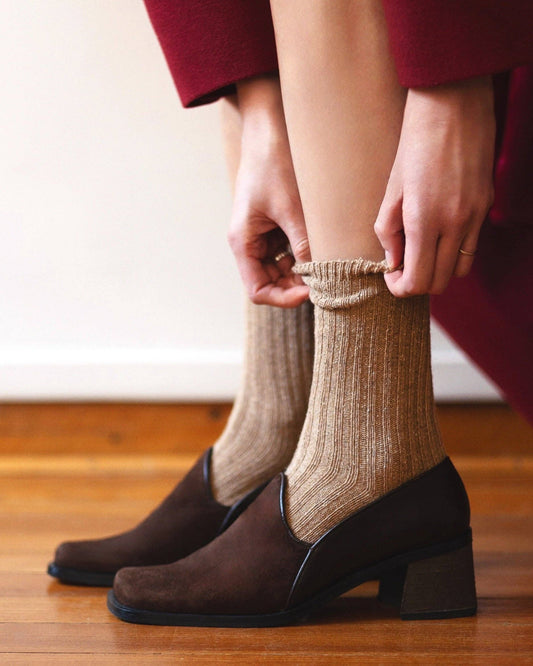 WOOL AND SILK BLEND DUST STAR SOCKS | BEIGE