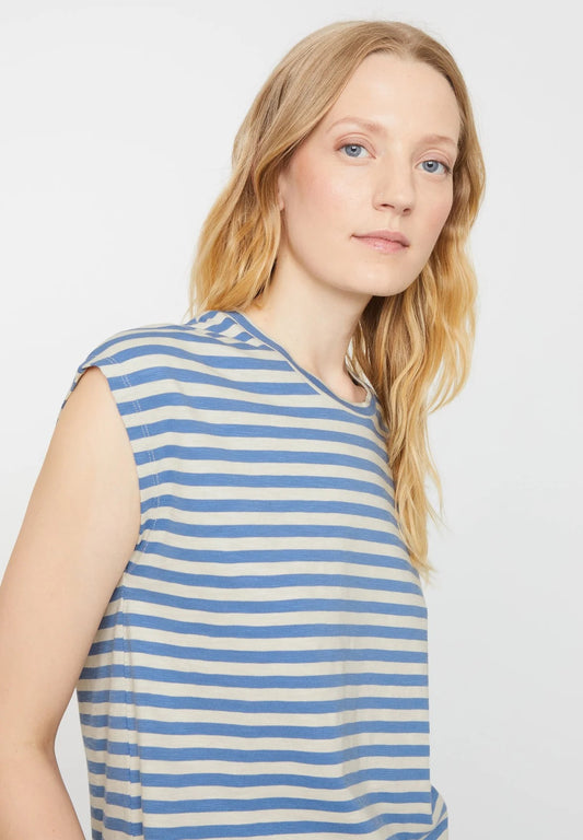 ZINNIA STRIPES ORGANIC COTTON TEE | ELECTRIC BLUE