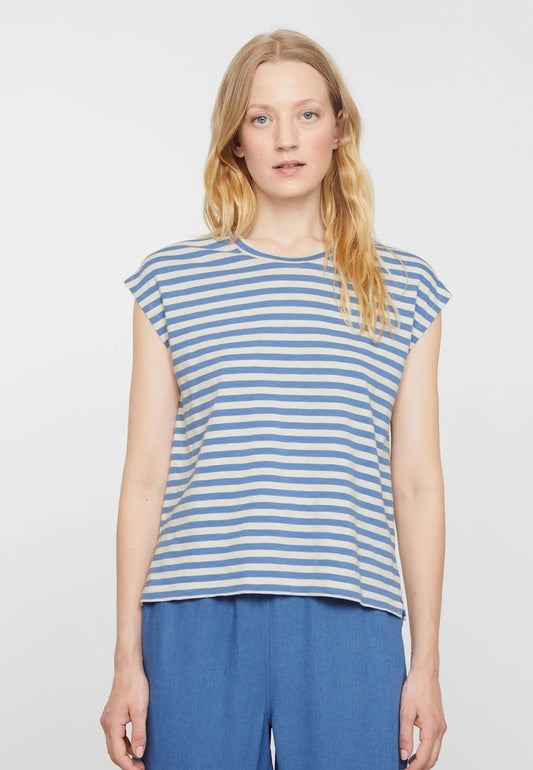 ZINNIA STRIPES ORGANIC COTTON TEE | ELECTRIC BLUE
