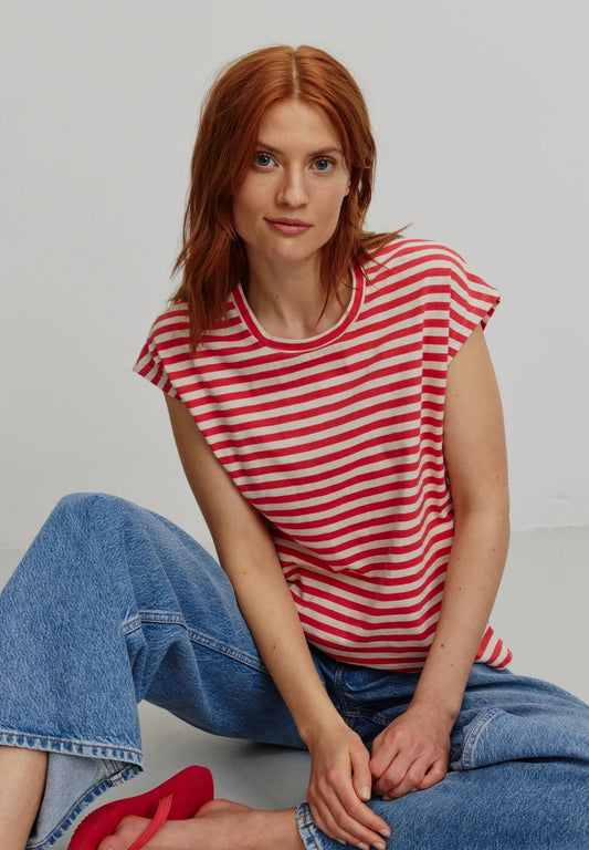 ZINNIA STRIPES ORGANIC COTTON TEE | MARS RED
