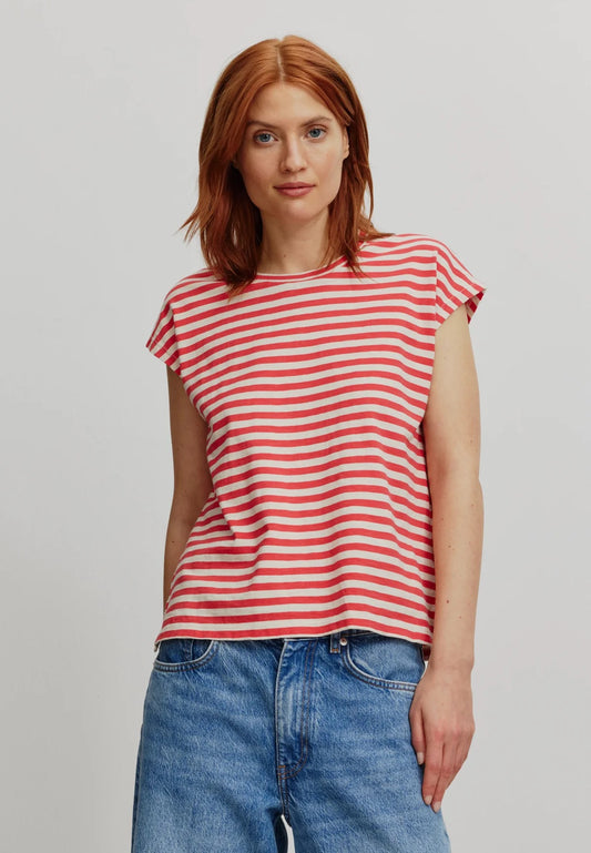 ZINNIA STRIPES ORGANIC COTTON TEE | MARS RED