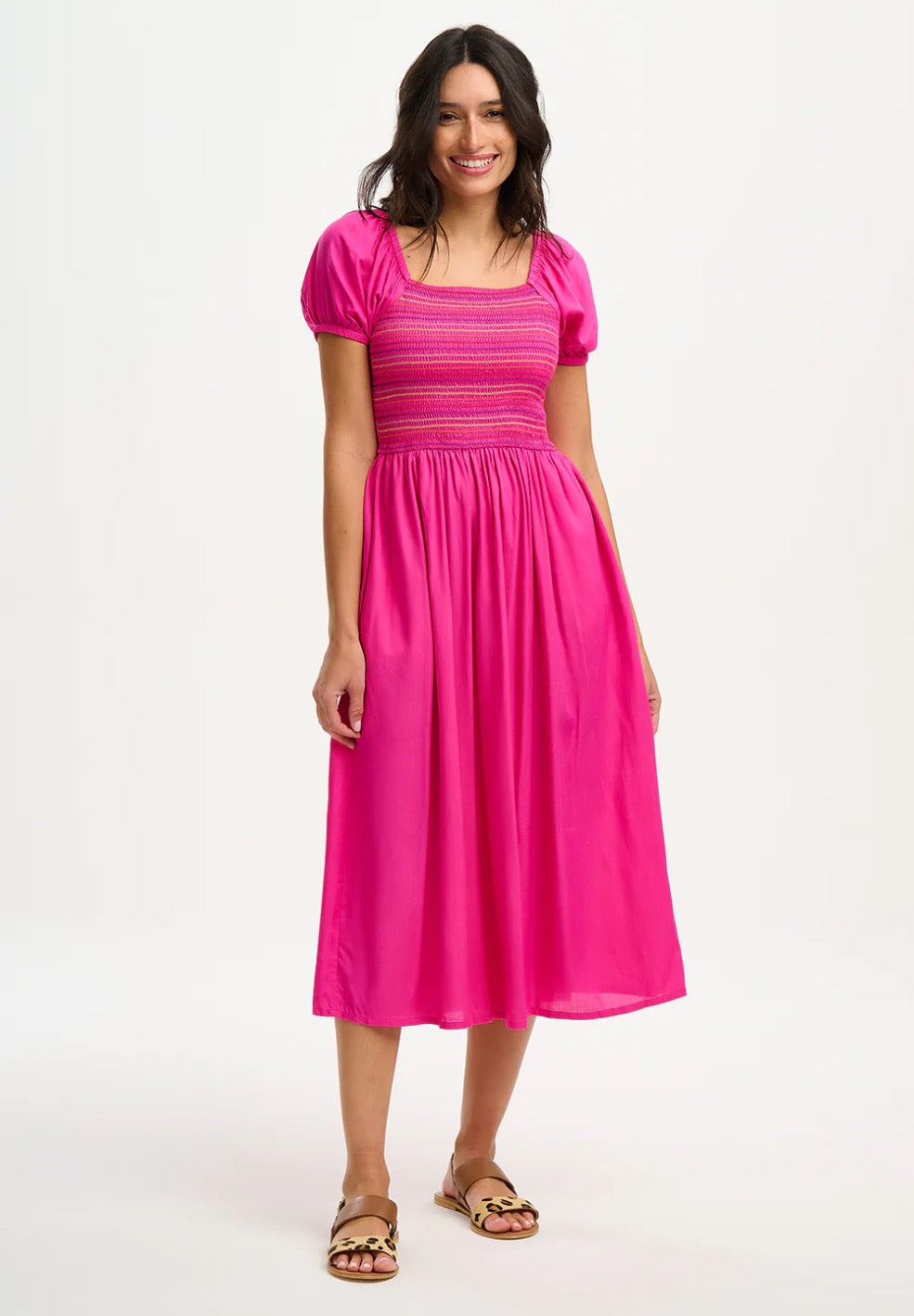 OCTAVIA SHIRRED MIDI DRESS | DARK PINK