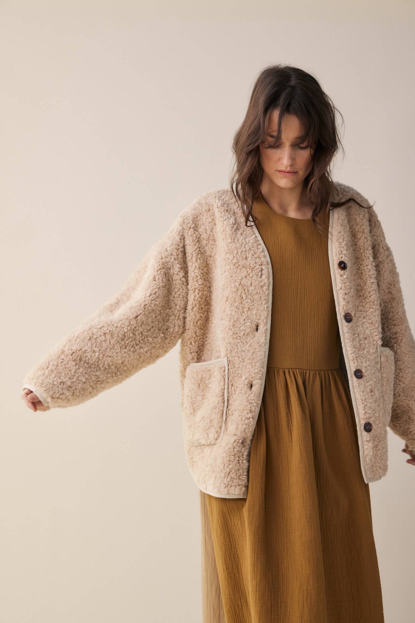 WOOL BLEND SHERPA JACKET | OATMEAL