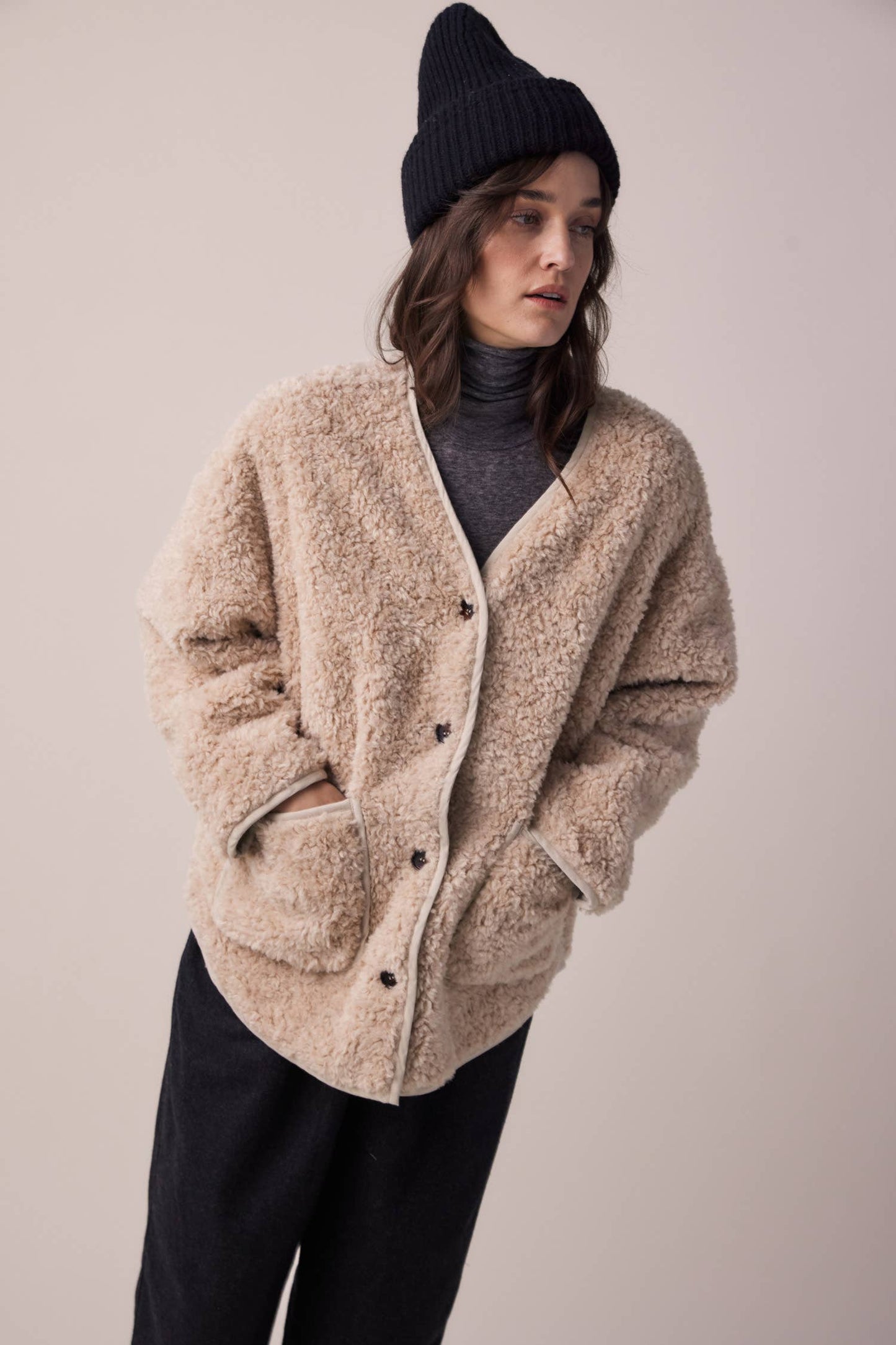 WOOL BLEND SHERPA JACKET | OATMEAL