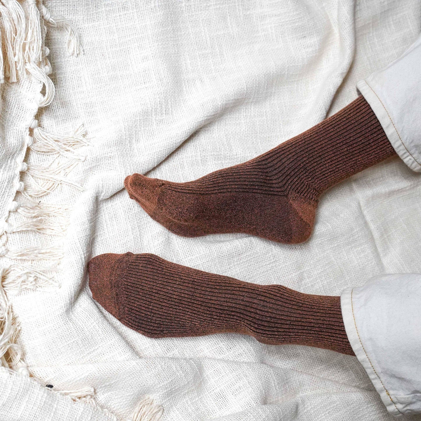 GLITTER LUREX ECO-FRIENDLY LYOCELL SOCKS | CAMEL