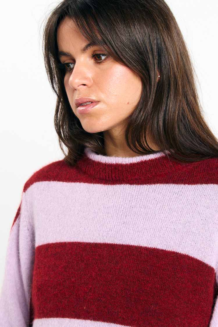 BABOL ALPACA AND MERINO WOOL BLEND JUMPER | BRICK-LILAC STRIPES