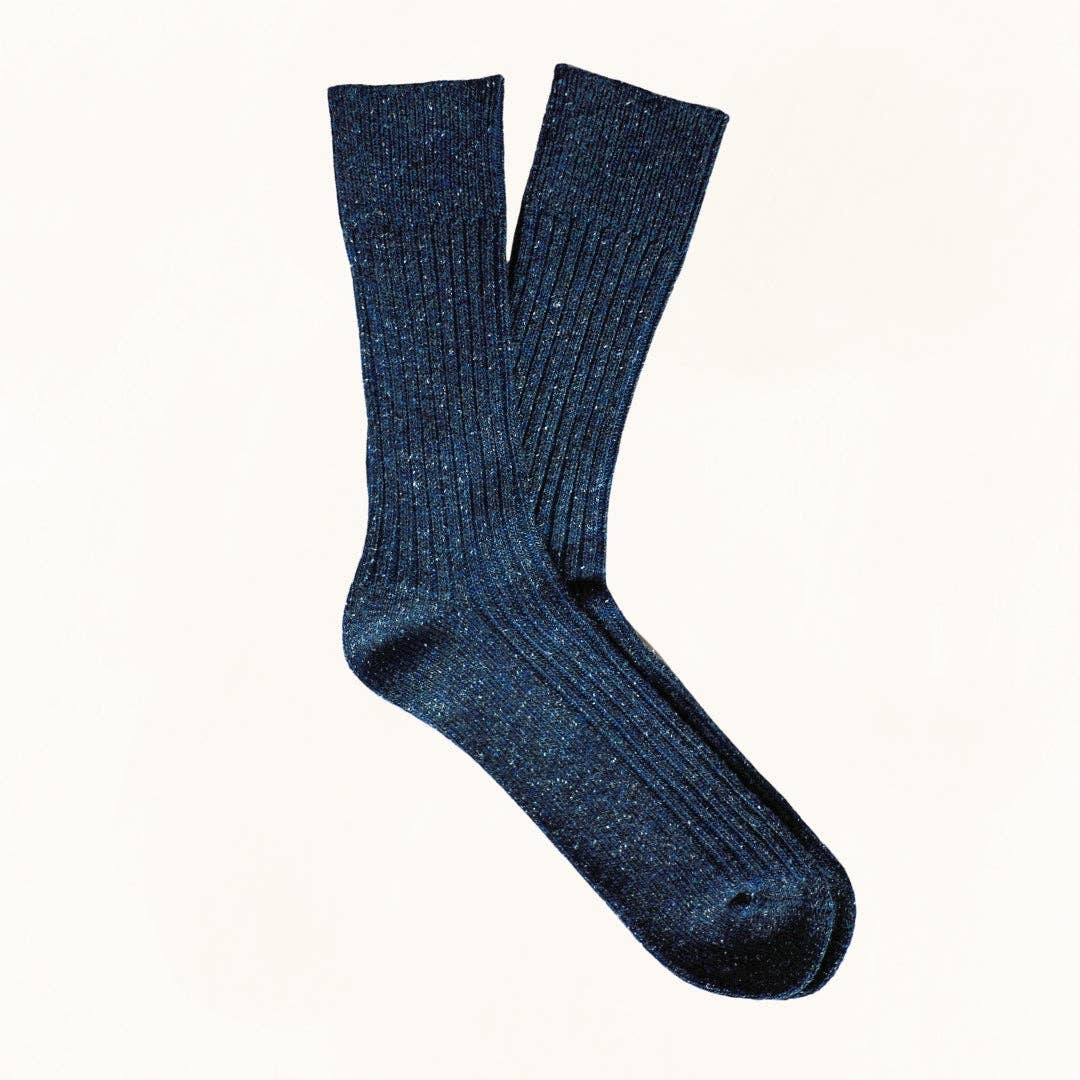 WOOL AND SILK BLEND DUST STAR SOCKS | NAVY