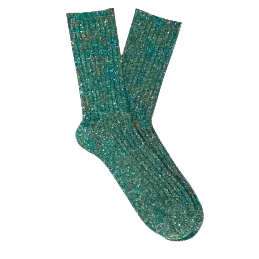 WOOL AND SILK BLEND DUST STAR SOCKS | GREEN