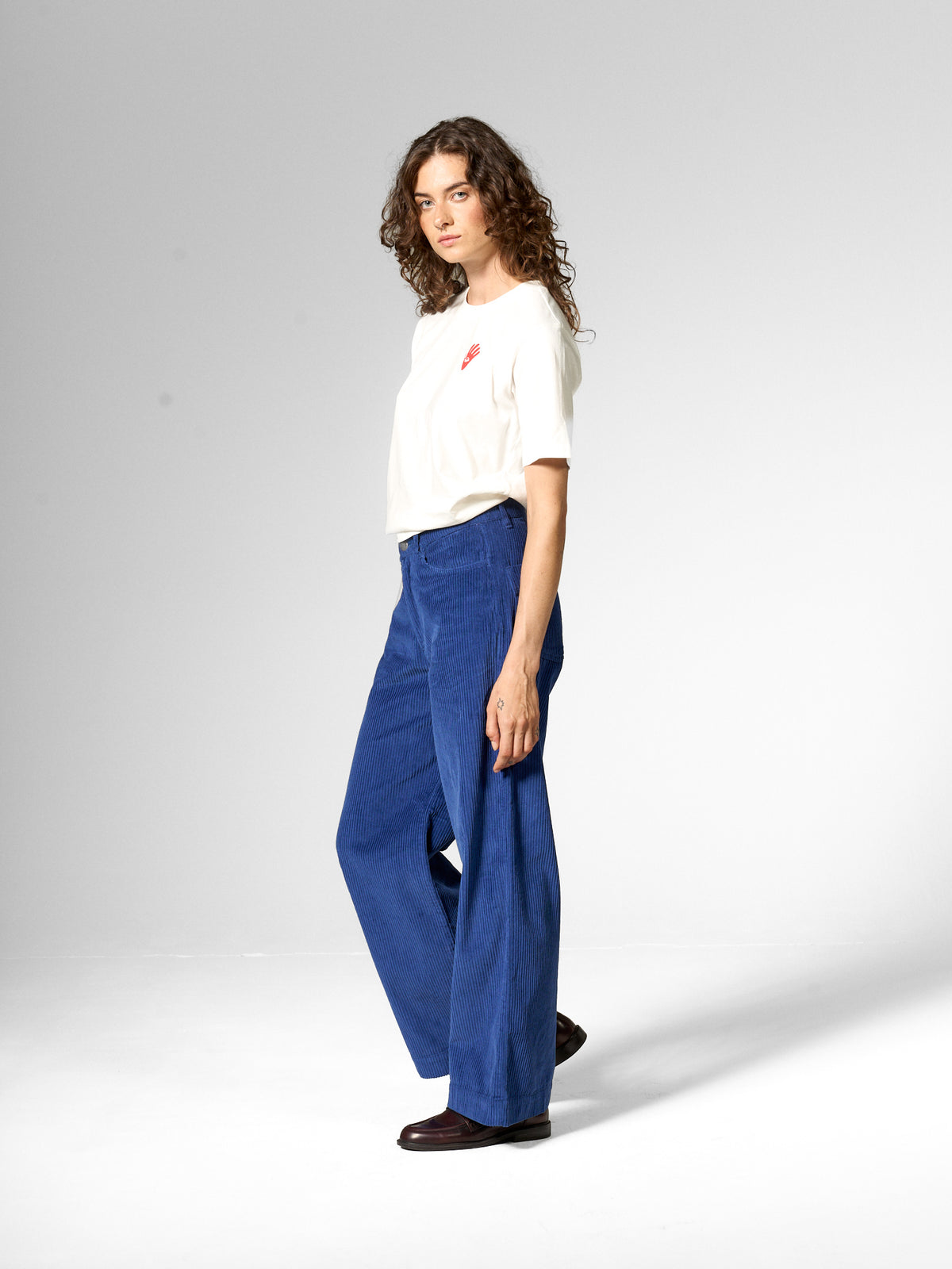 Mademoiselle YéYé Women’s Wide-Leg Corduroy Trousers – Blue