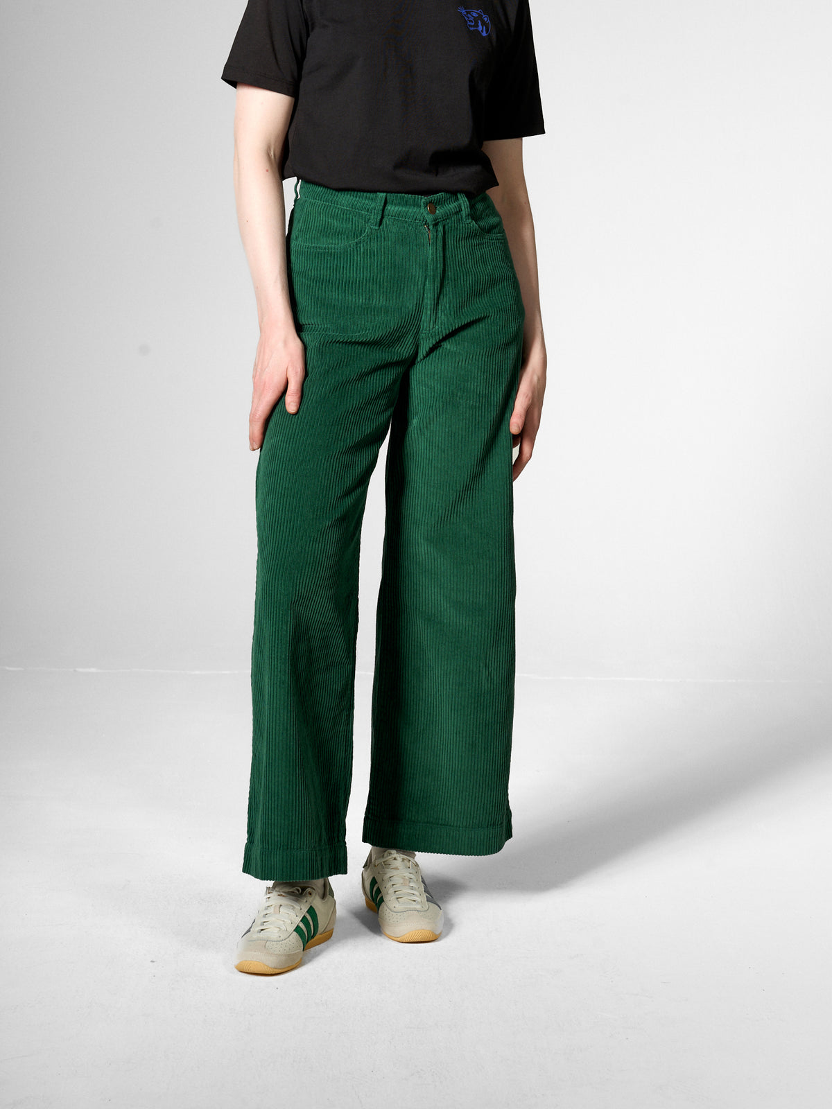 Mademoiselle YéYé Women’s Wide Leg Corduroy Trousers - Emerald Green