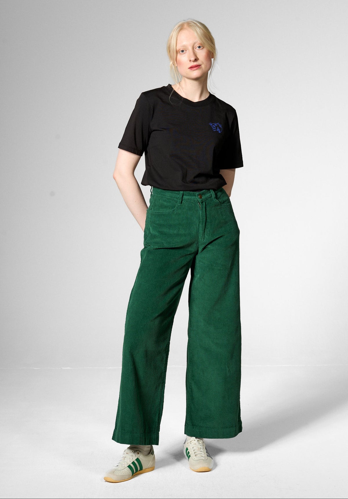 Mademoiselle YéYé Women’s Wide Leg Corduroy Trousers - Emerald Green