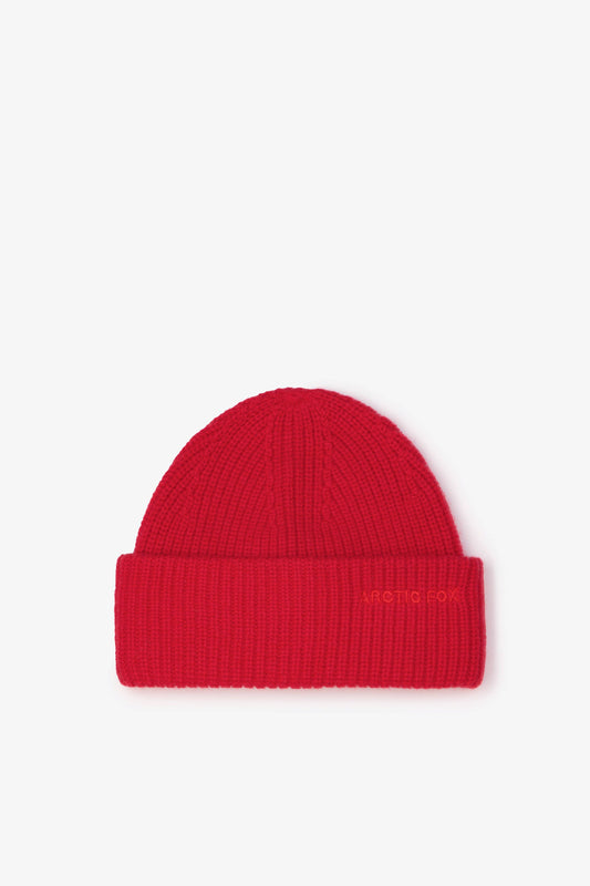 MERINO WOOL EMBROIDERED BEANIE | FLAME RED