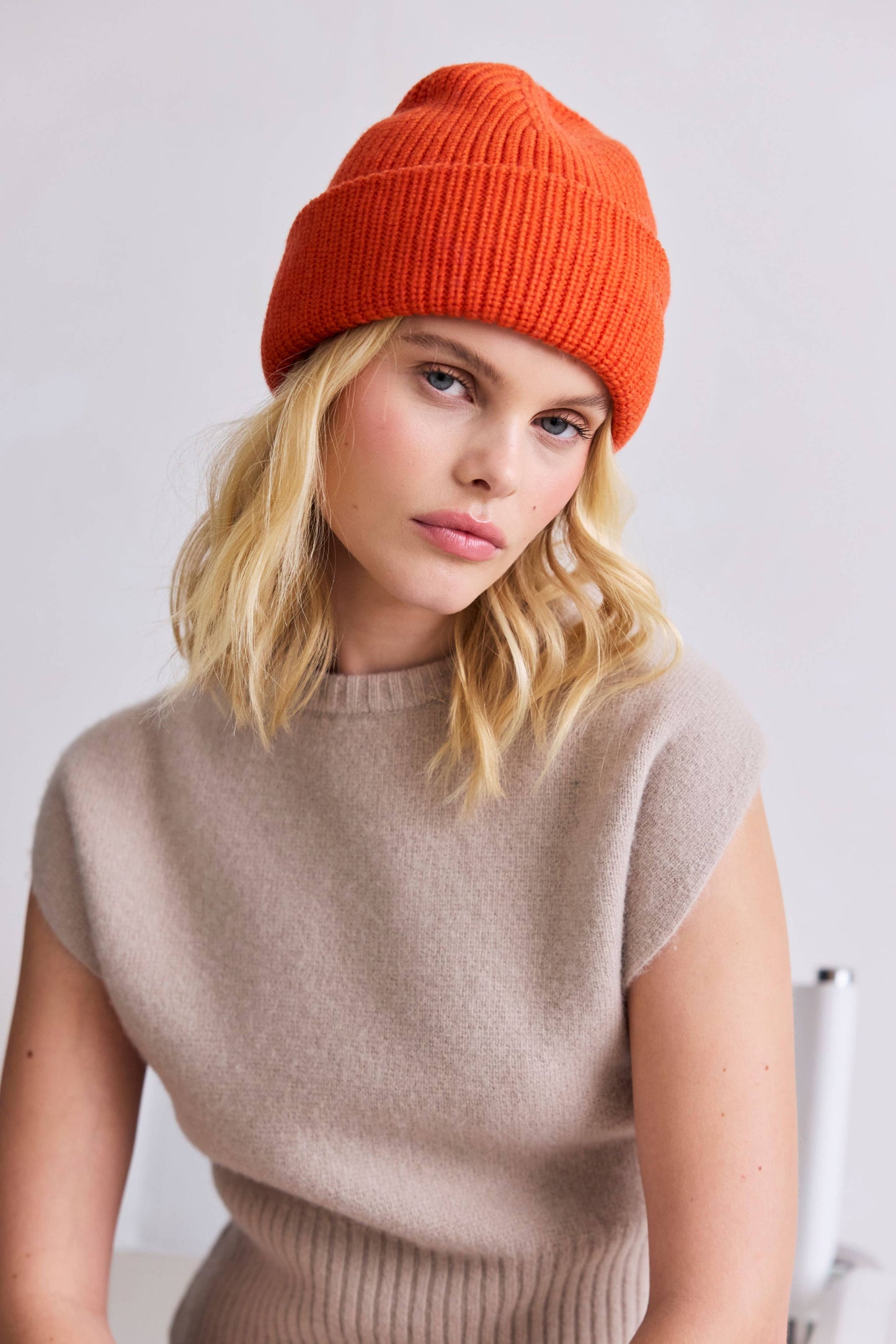 MERINO WOOL EMBROIDERED BEANIE | SUNKISSED CORAL