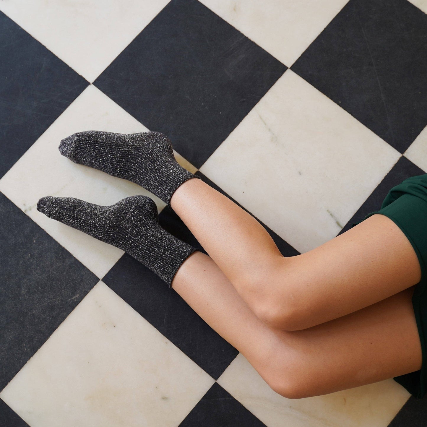 GLITTER LUREX ECO-FRIENDLY LYOCELL SOCKS | DARK GREY