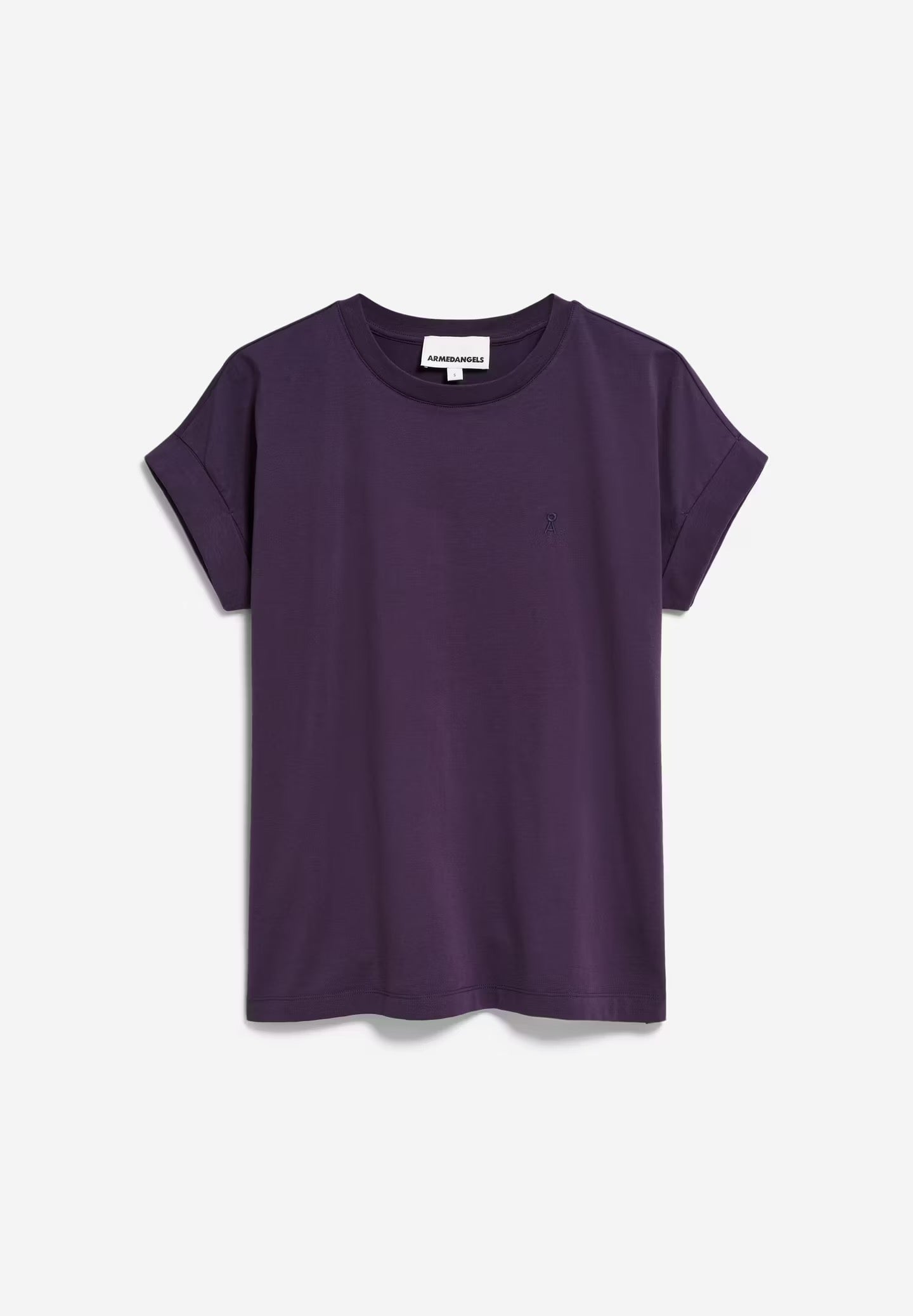 Cool purple t-shirt from Armedangels, made from sustainable organic cotton. Loose slightly oversized fit. Cap sleeves and a round neckline.